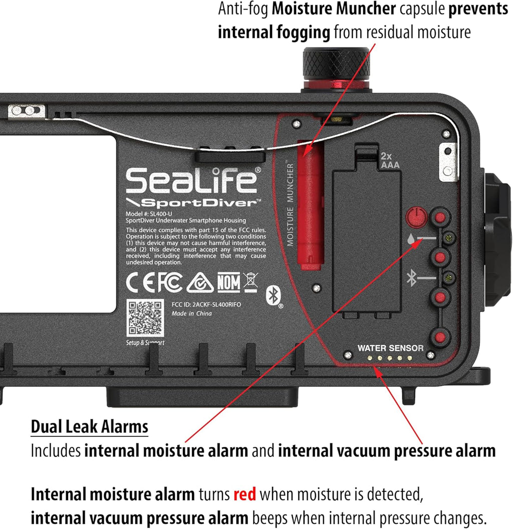 Sealife SportDiver Underwater Smartphone Housing – Dive to 130', Waterproof Photography, Easy Camera Controls, with Leak Alarms, Fits Most Phones