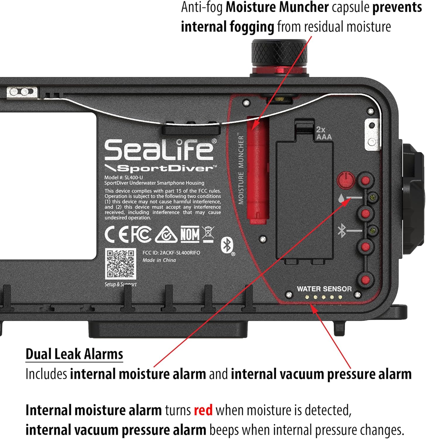 Sealife SportDiver Underwater Smartphone Housing – Dive to 130', Waterproof Photography, Easy Camera Controls, with Leak Alarms, Fits Most Phones