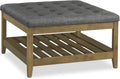 SONGMICS Storage Ottoman with Solid Wood Frame, Square Upholstered Ottoman Coffee Table, Footrest, Tufted Cushion, for Living Room, Easy Assembly, 31.5 x 31.5 x 17.7 Inches, Slate Gray ULSF008GN01