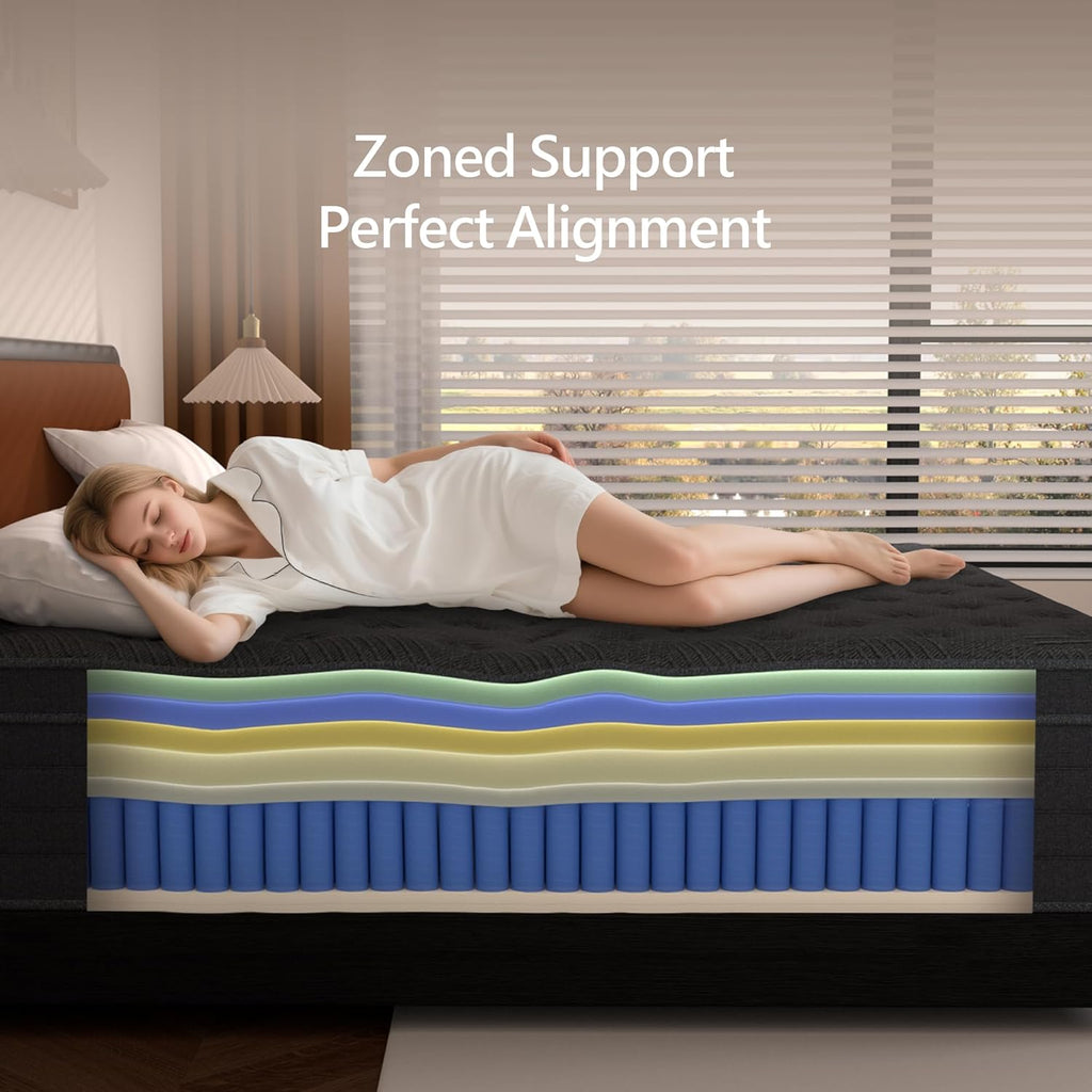 Queen Size Mattress 14 Inch,Hybrid Mattress in a Box with Individual Pocket Spring,Gel Memory Foam Queen Mattress,Breathable Supportive and Pressure Relief for Cool Night,Medium Firm