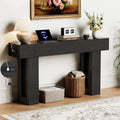 63 Inch Long Console Table w/Outlets & USB Ports, Narrow Rectangular Sofa Table Behind The Couch, Farmhouse Entryway Table for Entrance, Hallway, Living Room(Black with Outlet)