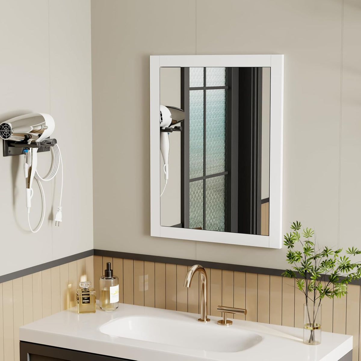 14'' * 18'' Recessed Medicine Cabinet with Mirror, 2-Tier Bathroom Wall Niche Wood Insert for Drywall, in Wall Shelf Medicine Cabinets Replacement, for Living Room, Bathroom Storage, White