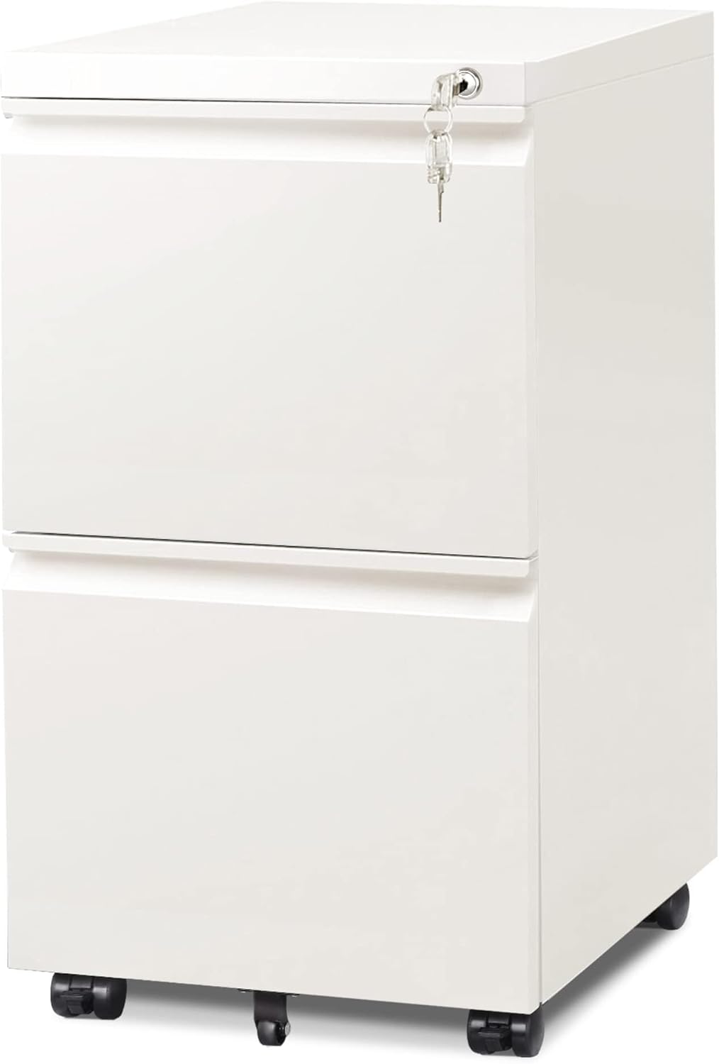 DEVAISE 2 Drawer Mobile File Cabinet with Lock, Commercial Vertical Metal Filing Cabinet for Home Office, Fully Assembled Except Casters, White