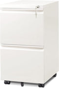 DEVAISE 2 Drawer Mobile File Cabinet with Lock, Commercial Vertical Metal Filing Cabinet for Home Office, Fully Assembled Except Casters, White