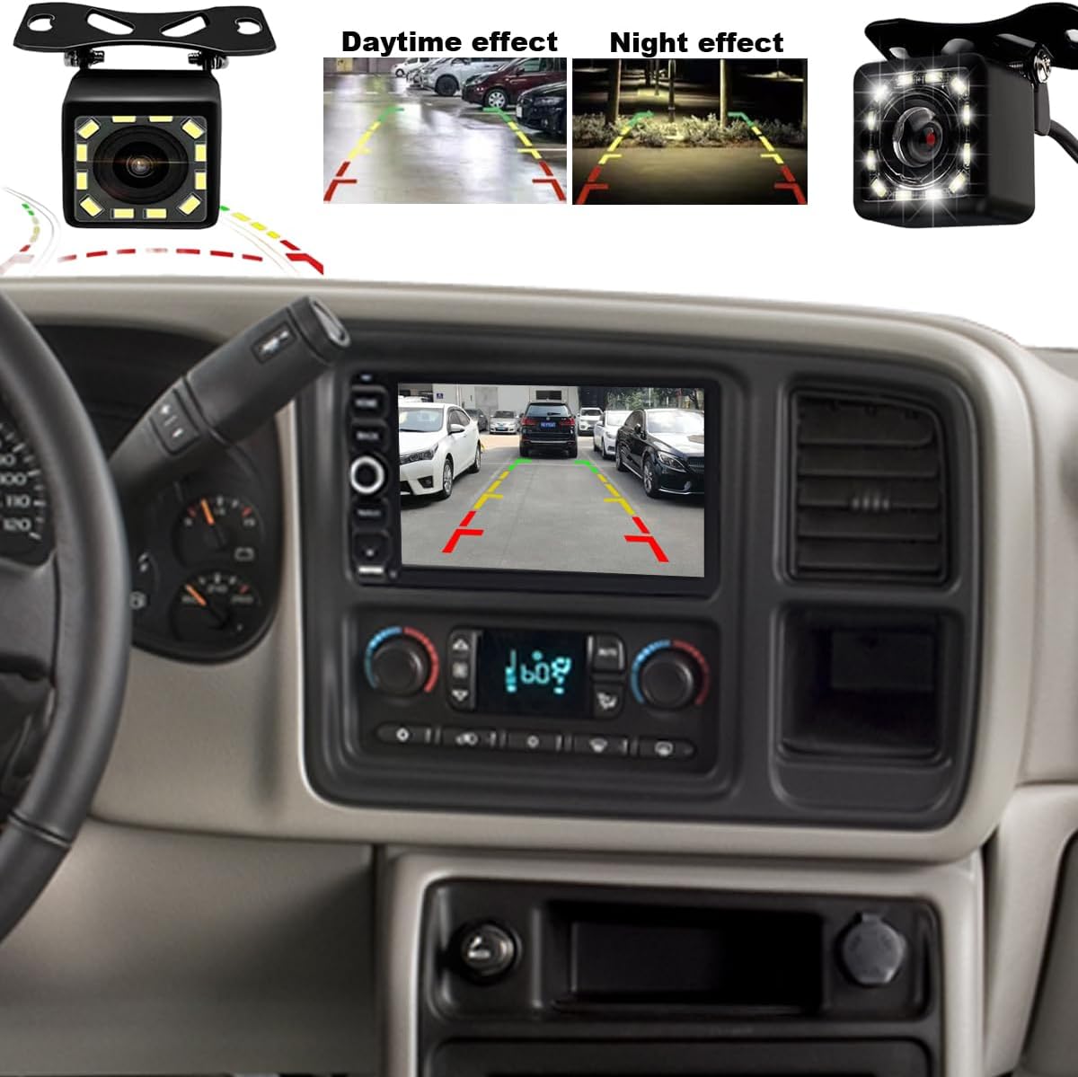 QLED Radio for Chevy Chevrolet Silverado SSR Tahoe 2003-2006,GMC Siera Yukon 2003-2006,Hummer H2 2003-2007,CarPlay Android Auto Ready,Touch Screen Stereo,Free Back Camera