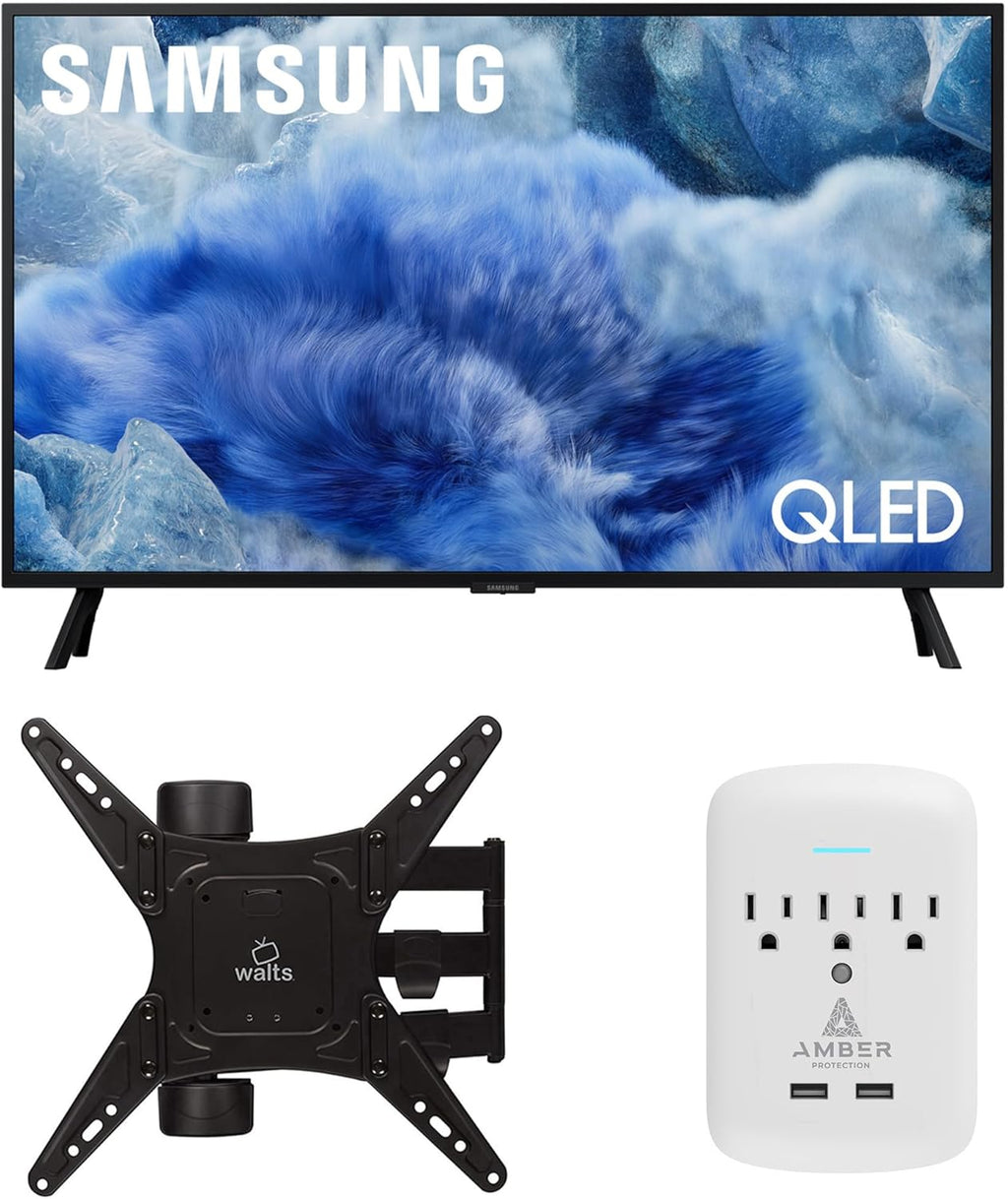 Samsung QN32Q8FAAFXZA 32 Inch Class QLED Q8F 4K Vision AI Smart TV with a Walts Medium Full Motion Mount for 32"-65" TVs and Amber Protection 3-Outlet-Surge Surge Protector (2025)