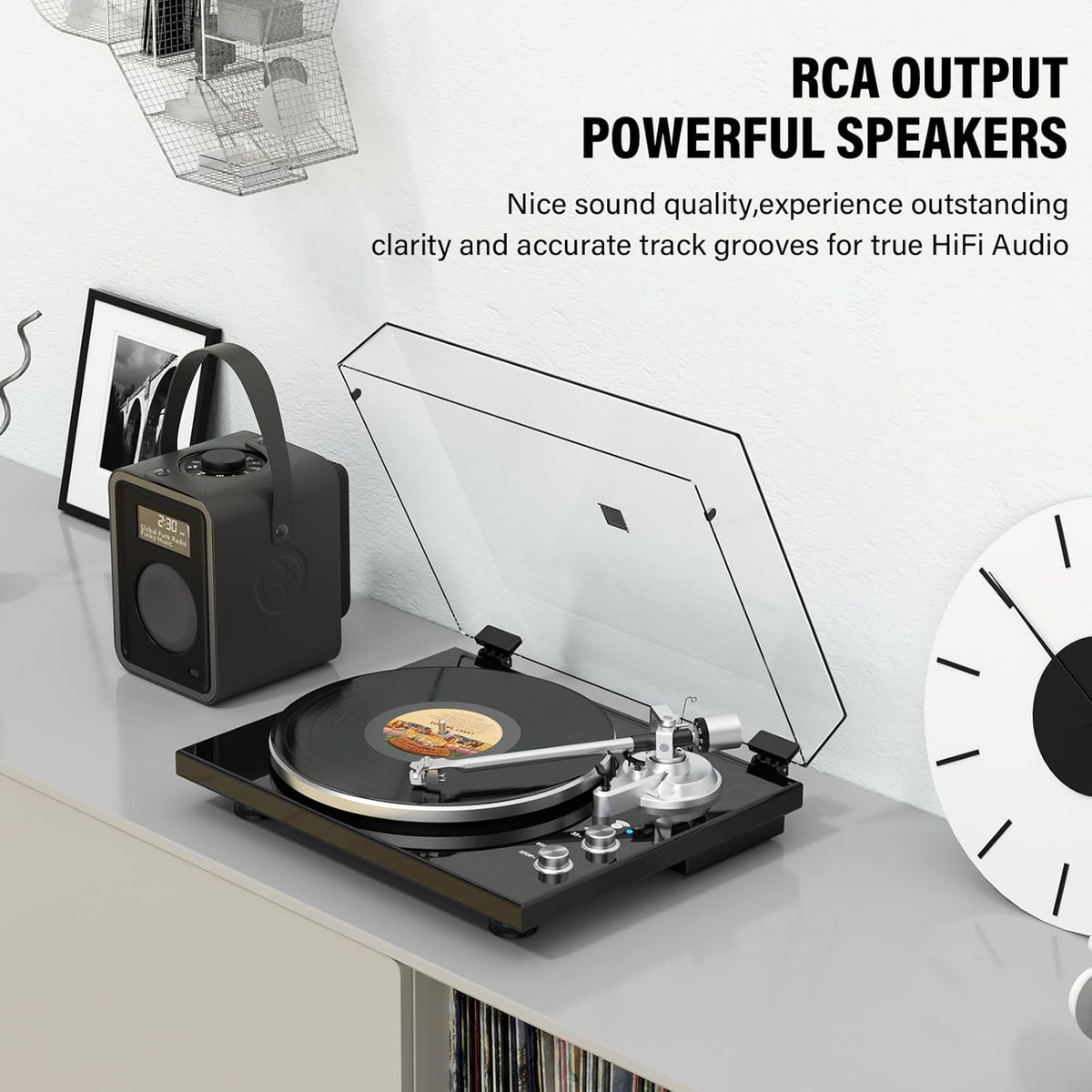 Belt Drive Turntable for Vinyl Record Player, Bluetooth Output, Built-in Phono Preamp, USB Digital Output, Magnetic Cartridge, 33/45 RPM, High-Gloss Wood Design, No Built-in Speakers