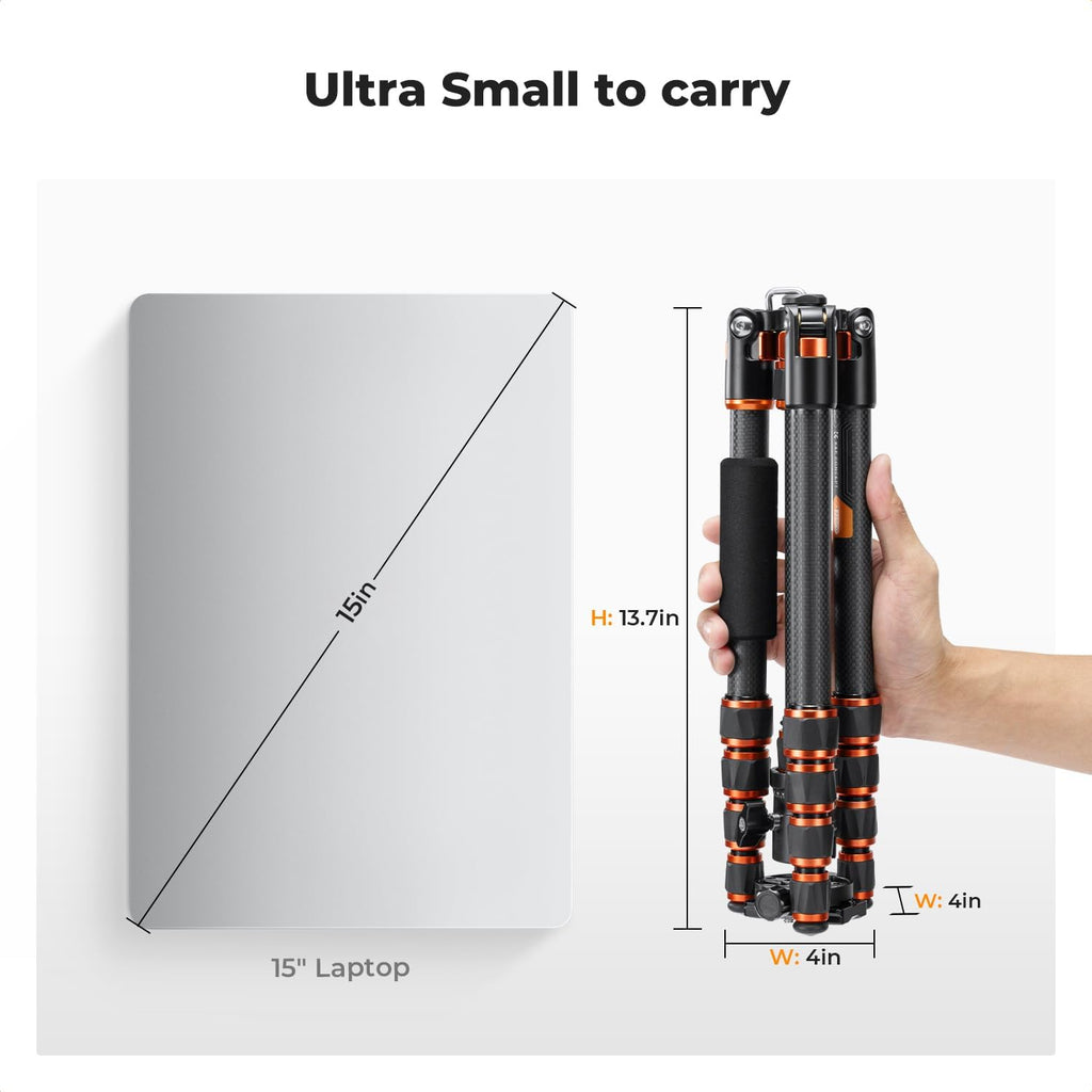 K&F Concept 60 inch Carbon Fiber Camera Tripod,Super Lightweight Compact Travel Tripod with 360 Degree Ball Head,Quick Release Plate,Detachable Monopod 8KG Load Capacity for SLR DSLR C225C0 (BA225)