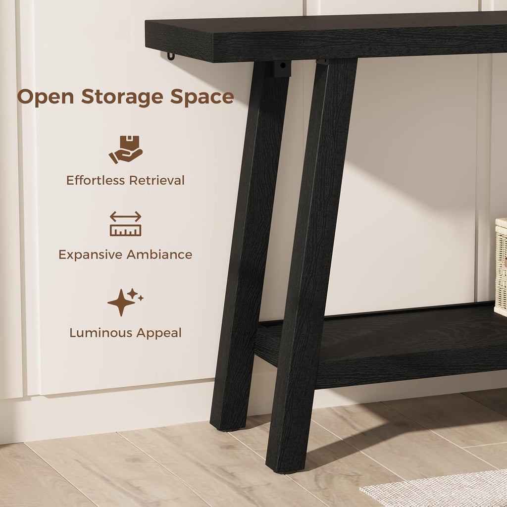 GarveeHome 70.87" Extra Long Console Table, Narrow Sofa Table Behind Couch, Black Entryway Table for Hallway Living Room Foyer, Farmhouse Accent Skinny Table, Black, 70.87" L x 14.02" W