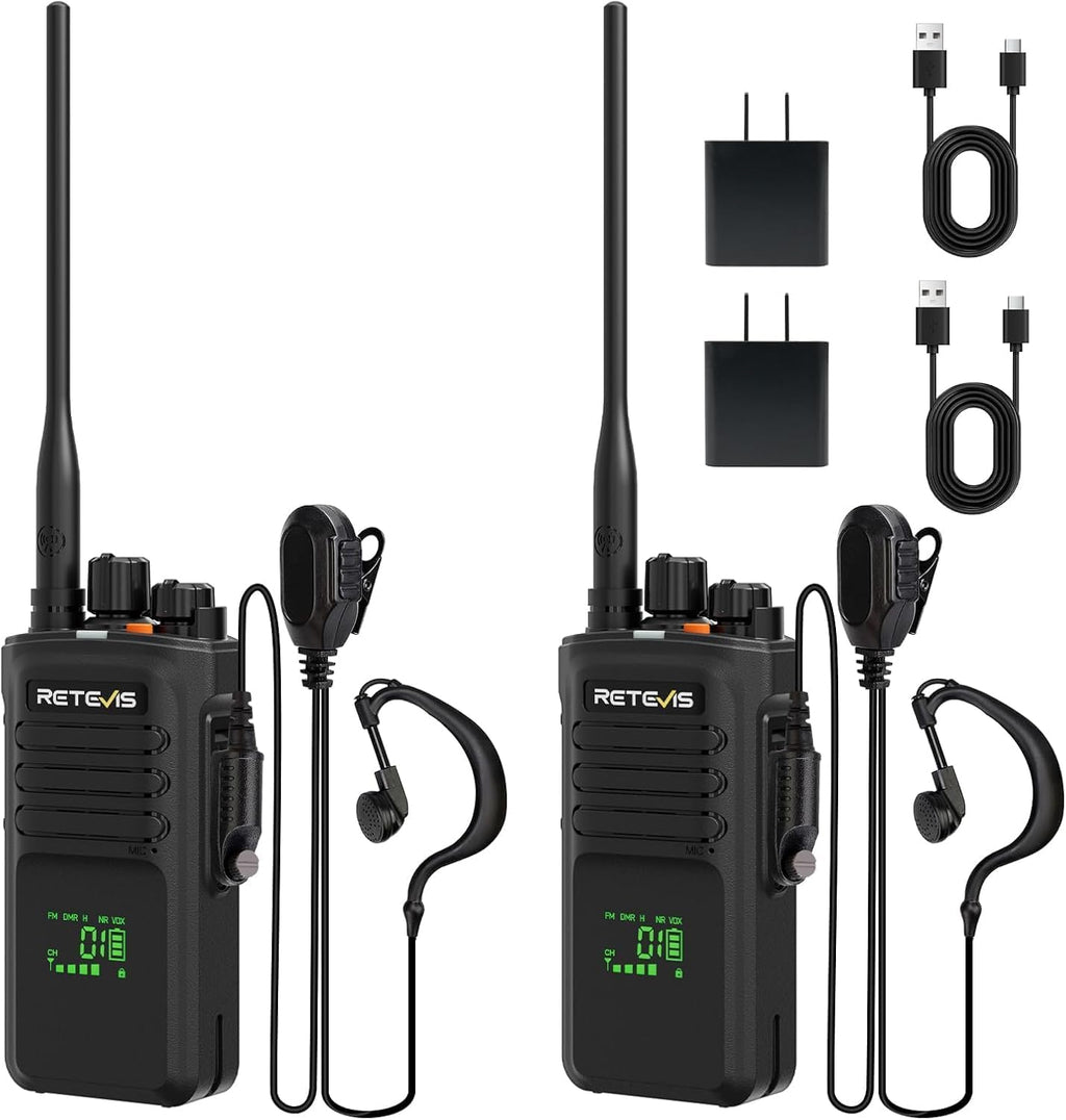 Retevis NR40 DMR 2 Way Radio with Earpiece,High Power Digital Walkie Talkies,Noise Cancelling,Digital/Analog,Quadruple Alarm,IP67 Waterproof,Professional Two Way Radios for Warehouse Industry(2 Pack)