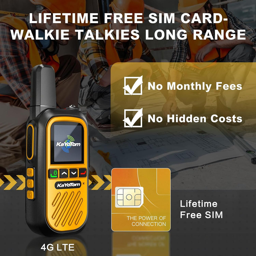 (Lifetime Free) Walkie Talkies Long Range Global Unlimited Range 4G LTE PoC Two-Way Radios (5000+ Miles) Rugged & Waterproof Rechargeable for Construction,Truck Fleets,Families (2-Pack and SIM)