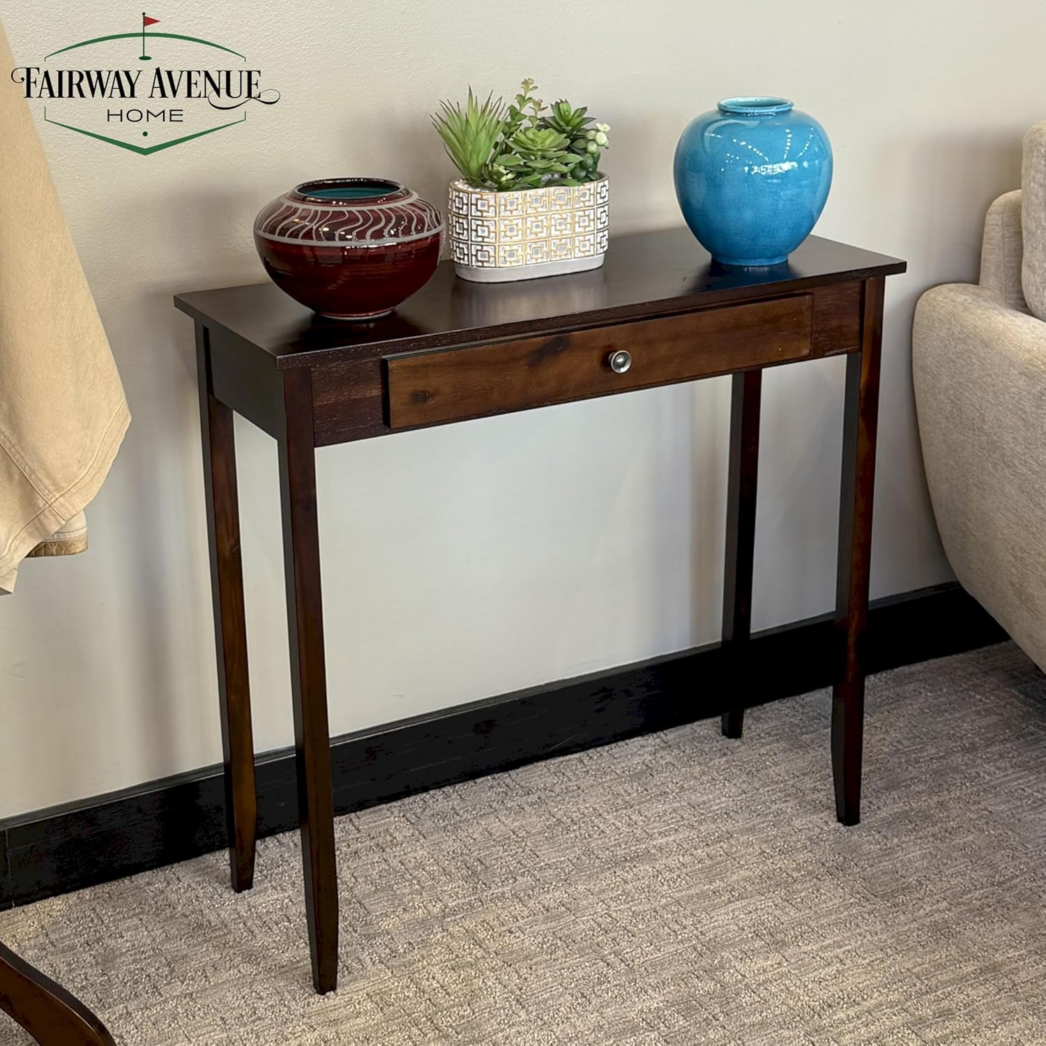 Solid Acacia Console Table w/Drawer