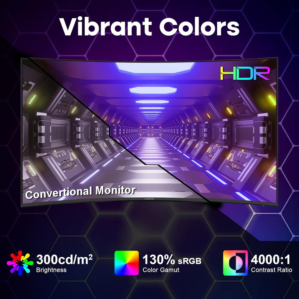 Amzfast 27 inch 240Hz Curved Monitor, FHD 1080p Gaming Monitor, Built-in Speakers, FreeSync, MPRT 1ms, 130% sRGB, 4000:1, 1500R, VESA Mount, HDMI 2.0&DP 1.4, 12 Months Warranty Exchange, AMZG27C1 Pro
