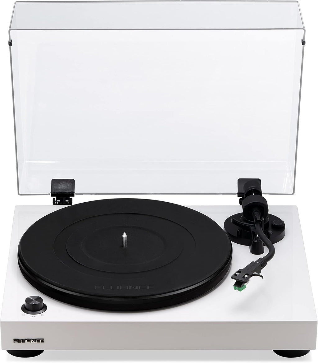 Fluance RT81 Turntable with AT95E Cartridge, Belt Drive, Built-in Preamp, Adjustable Counterweight - Piano White