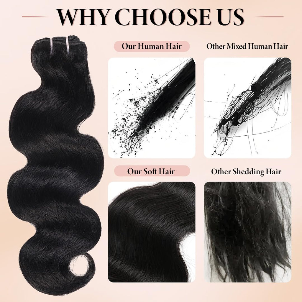 16A Raw Brazilian Body Wave Bundles Human Hair, 100% Unprocessed Virgin Remy Hair, Double Wefts, Silky Soft Glossy, Triple Lifespan, Natural Black 18 20 22 Inch