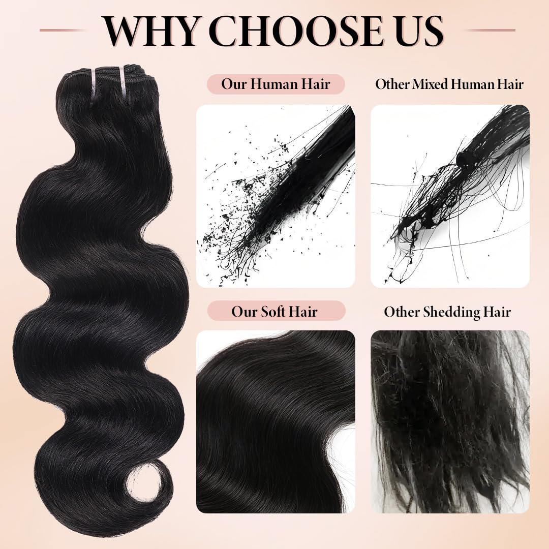 16A Raw Brazilian Body Wave Bundles Human Hair, 100% Unprocessed Virgin Remy Hair, Double Wefts, Silky Soft Glossy, Triple Lifespan, Natural Black 18 20 22 Inch