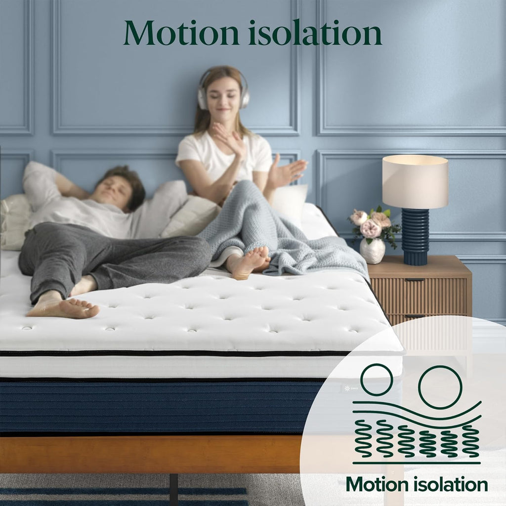 Zinus 14 Inch Cooling Comfort Support Hybrid Mattress New Version, Queen, Fiberglass Free, Medium Plush, Cooling Motion Isolation, Certified Safe Foams & Fabric, Mattress in A Box