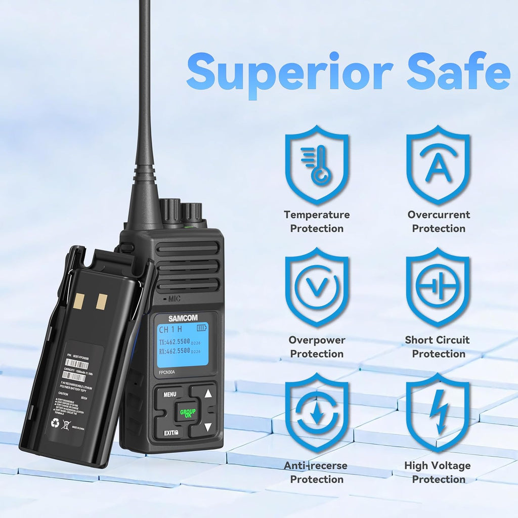 SAMCOM FPCN30A - Professional/Business Walkie Talkies for Adults- 5 Watts Radios 2 Way Long Range Radios for Construction Office School Daycare, Group Call Two-Way Radio Set (3-Pack)