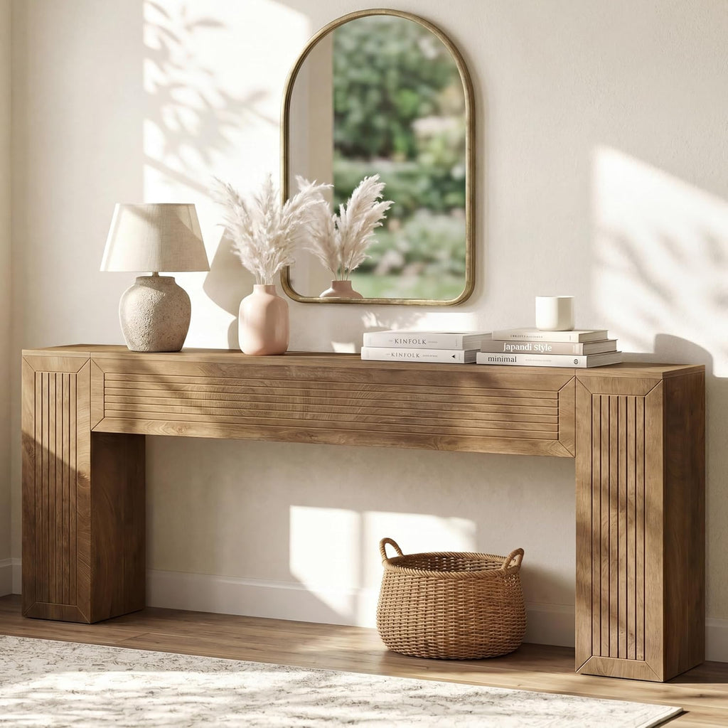 Tribesigns Extra Long Console Table, 79-Inch Long Entryway Table, Modern Farmhouse Behind Couch Table with Fluted Legs for Entrance, Living Room, Hallway, Brown