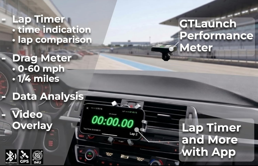 GTLaunch 20Hz GPS Based Performance Meter Box with 6-axis Motion Sensor, Car & Motorcycle Lap Timer & Drag Meter, Standalone Racing Data Logger with High-Precision Tracking, iPhone iOS App