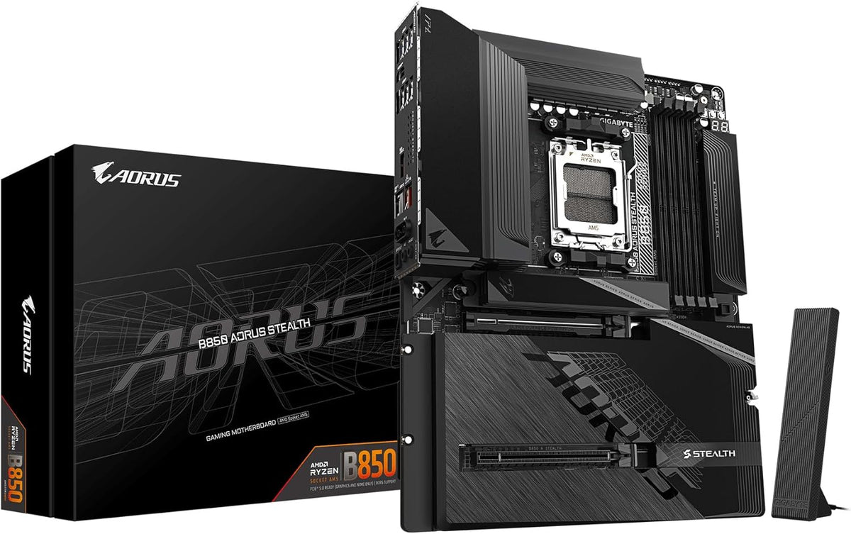 GIGABYTE B850 AORUS Stealth Reverse-Connect ATX Motherboard, Support AMD Socket AM5 Processors, DDR5, 14+2+2 Power Phase, 4X M.2, PCIe 5.0, USB-C, WIFI7, 5GbE LAN, EZ-Latch, 5-Year Warranty