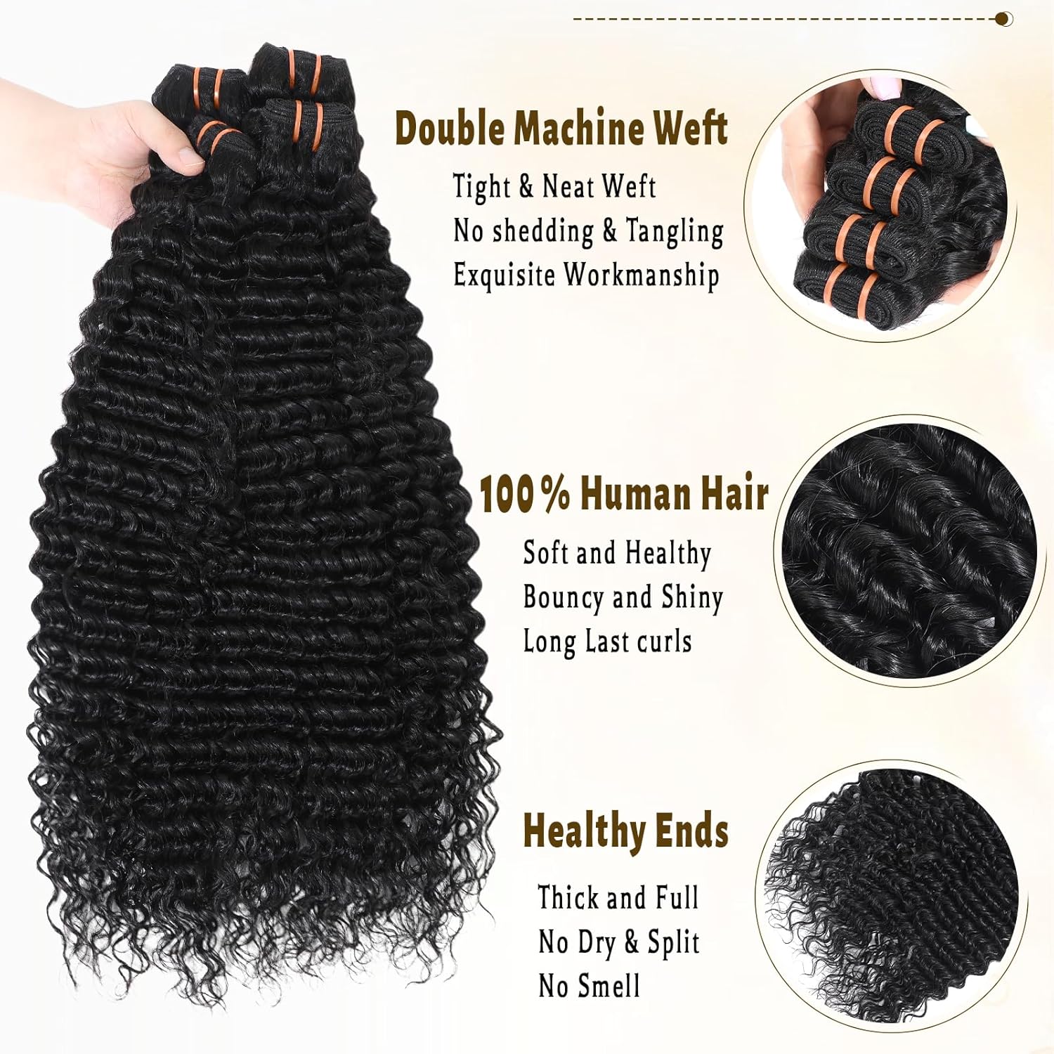 16A Raw Deep Wave Human Hair Bundles, Deep Curly Wet and Wavy Bundles Human Hair, Brazilian Virgin Hair Extensions, Silky Soft After Multiple Washes (4 Bundles-Natrual Black, 18 20 22 24 Inch)