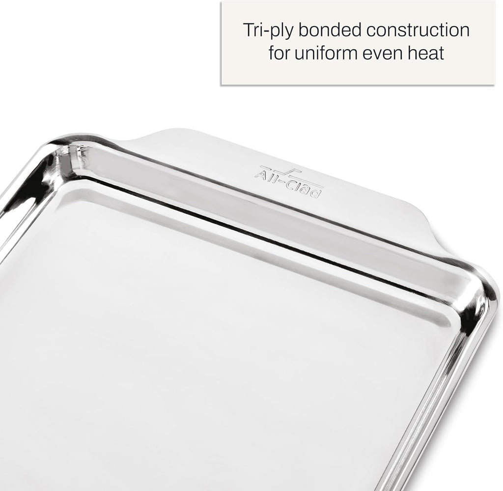 All-Clad Stainless Steel Jelly Roll Baking Pan 10" x 15" - Tri-ply Bonded for Consistent Baking- (Roast, Bake Cookies, Brownies and More) Professional Stainless Steel Bakeware