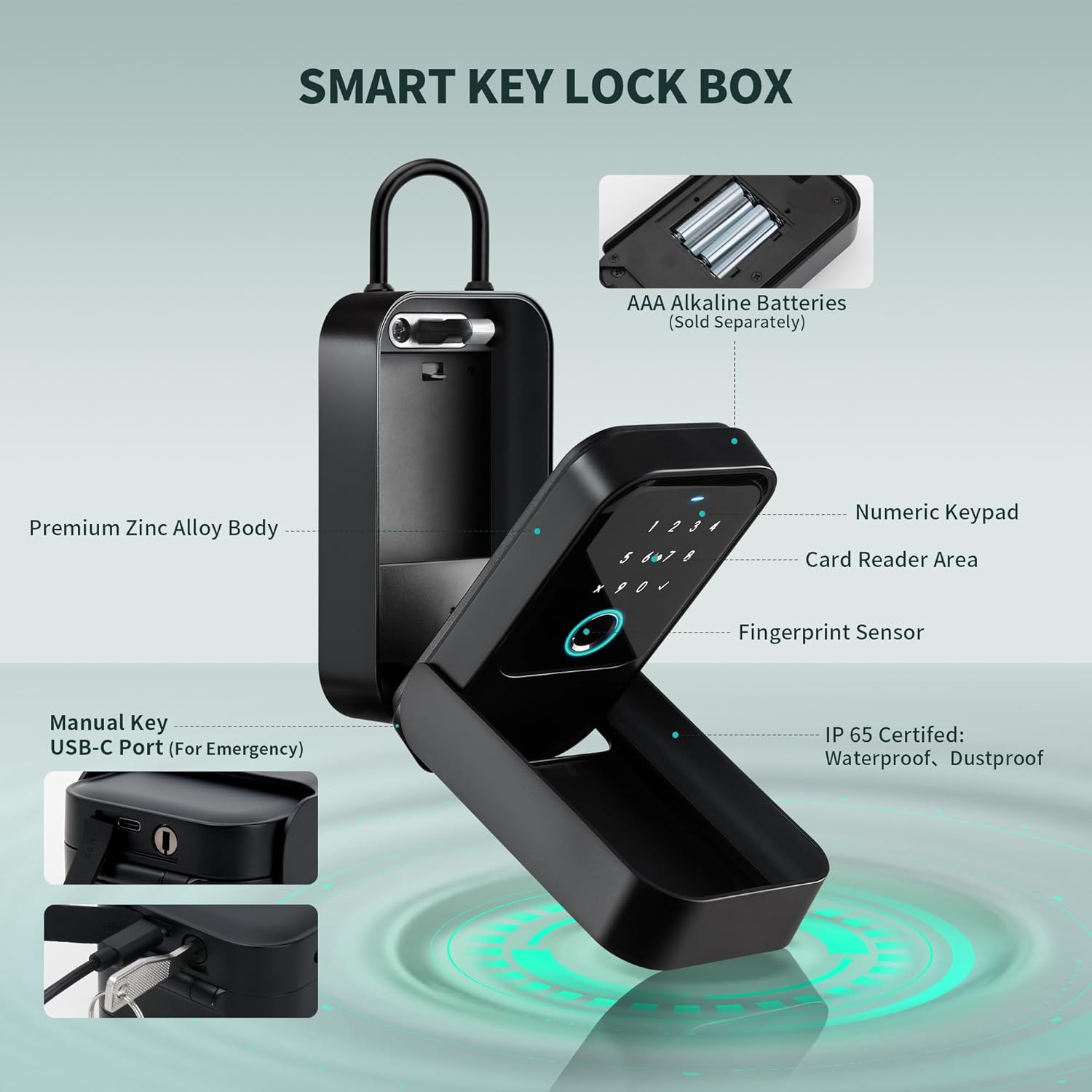 Moquin Smart Key Lock Box, TTLock APP Control, Fingerprint, Manual Keys, Access Card, EKey and Passcode Unlock, Electronic Bluetooth Wireless Lock Box for Airbnb Realtor House Office