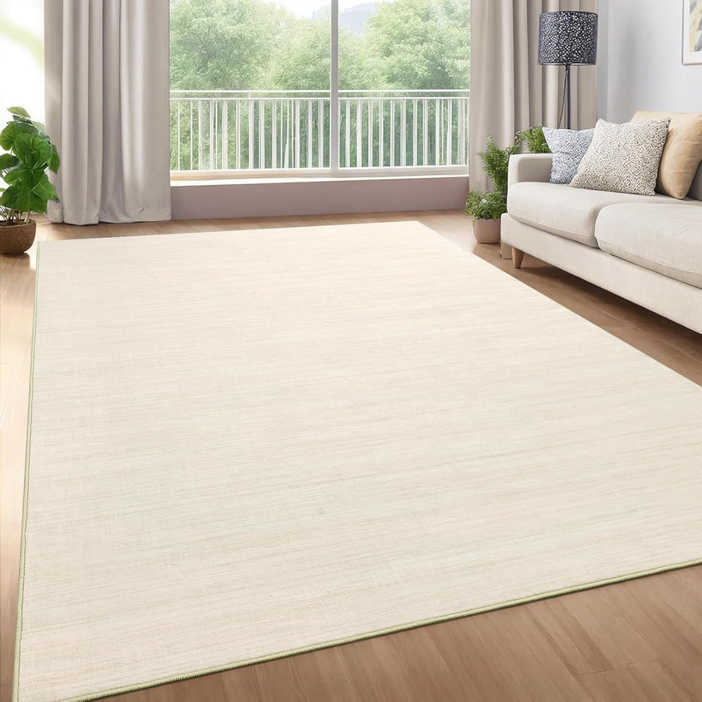 9x12 Area Rugs for Living Room Washable Solid Large Bedroom Rugs Non Slip Soft Modern Abstract Dining Room Throw Carpet Minimalist Classic Plain Area Rug for Nursery Kitchen Home Office, Ivory 9x12