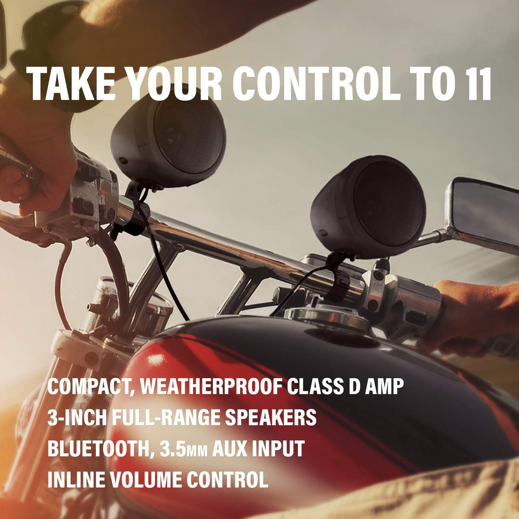 BOSS Audio Systems MCBK420B 3 Inch Motorcycle Speakers and 2 Channel Amplifier Package - Bluetooth, Weatherproof, Volume Control, ATV UTV Compatible