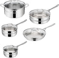 Jamie Oliver by T-fal Cook Smart 10-Piece Cookware Set, Uncoated Stainless Steel, Robust, Fast Heating, Even Cooking, Riveted Handle, Induction safe, Oven and dishwasher safe