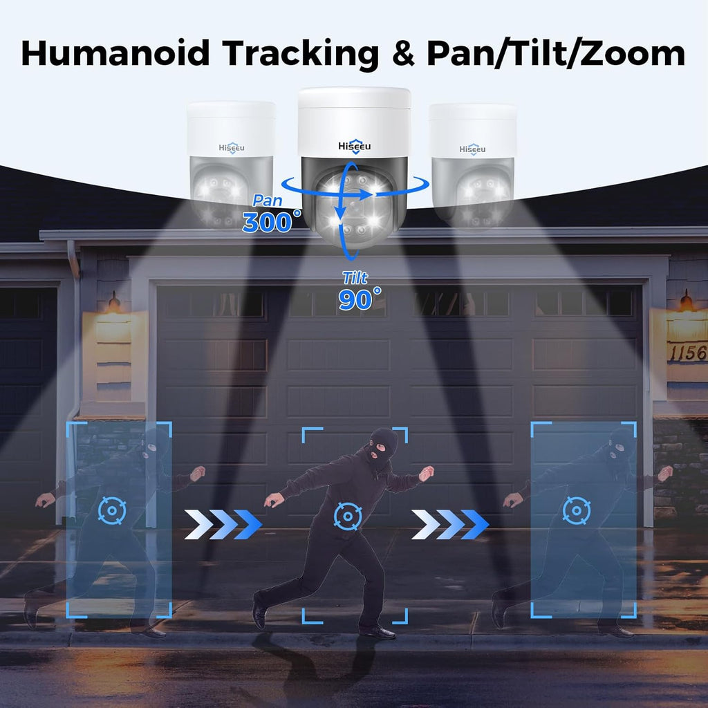 300°Pan 90°Tilt+Human Tracking Hiseeu 4K PoE PTZ Camera System,NVR Security Camera System w/6Pcs 5MP Wired Security Camera Outdoor&Indoor,2-Way Audio,Waterproof,7/24 Record for Home Surveillance