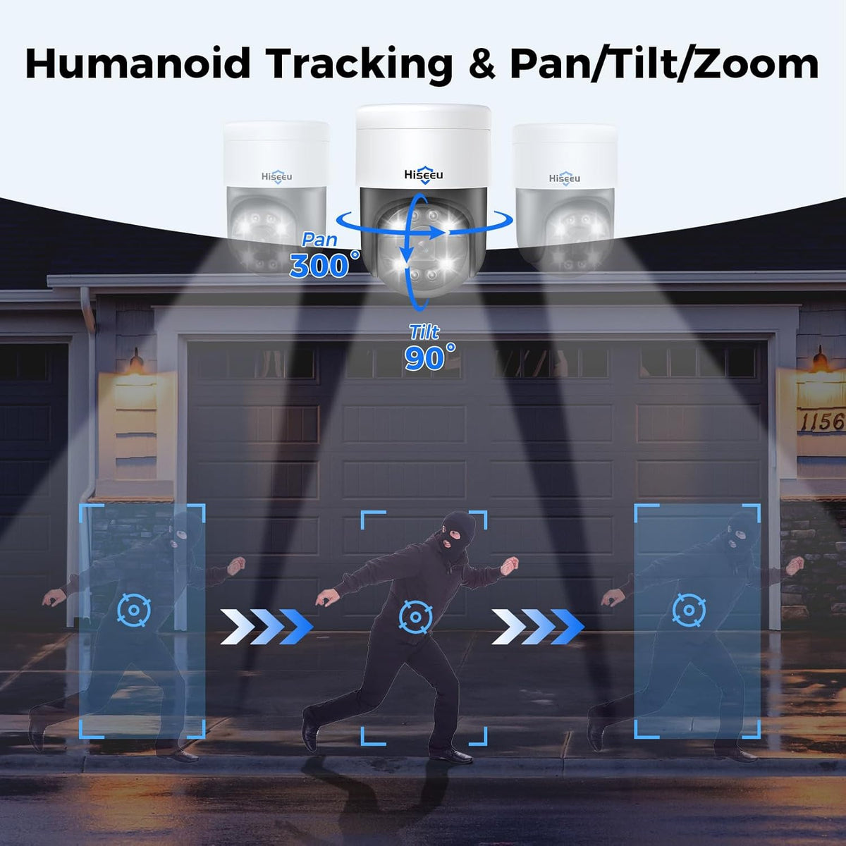 300°Pan 90°Tilt+Human Tracking Hiseeu 4K PoE PTZ Camera System,NVR Security Camera System w/6Pcs 5MP Wired Security Camera Outdoor&Indoor,2-Way Audio,Waterproof,7/24 Record for Home Surveillance