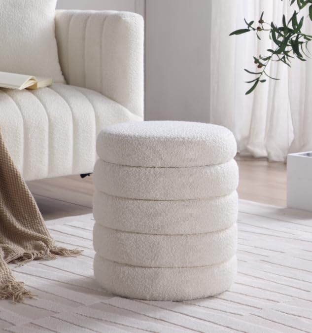 Get Set Style Modern Round Ottoman with Soft Padded Seat, Storage Vanity Chairs for Makeup, Upholstered Footrest Stool Ottoman Foot Stool for Living Room, Bedroom