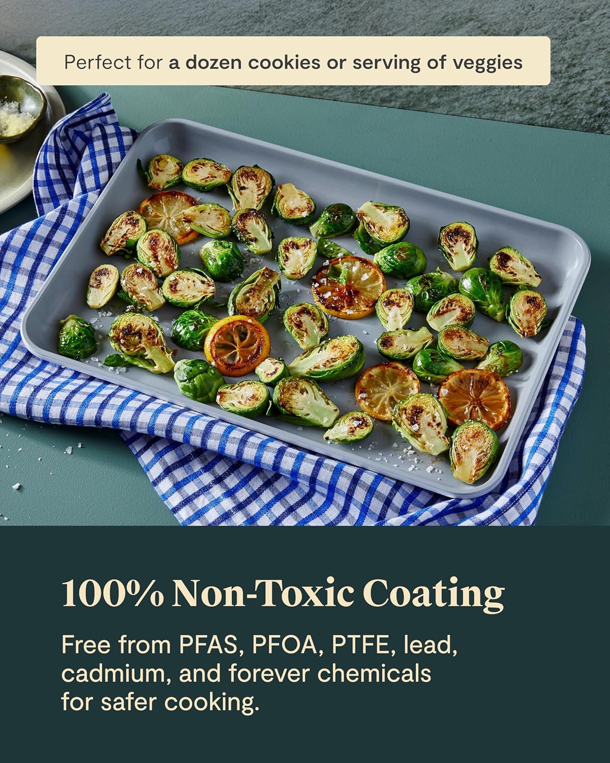 Caraway Non-Stick Ceramic Medium Baking Sheet Duo - Naturally Slick Ceramic Coating - Non-Toxic, PTFE & PFOA Free - Perfect for Baking, Roasting, and More - Medium (15" x 10") - Gray