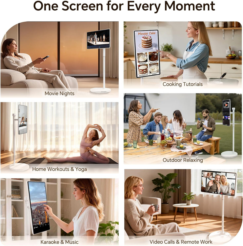 27" Portable TV with Hi-Fi Audio, 44W Quad Speakers & Subwoofer, Android 14 EDLA Touch Screen Monitor, 8GB+128GB, Built-in 8H Battery, 5MP Privacy Camera, Voice Remote Control
