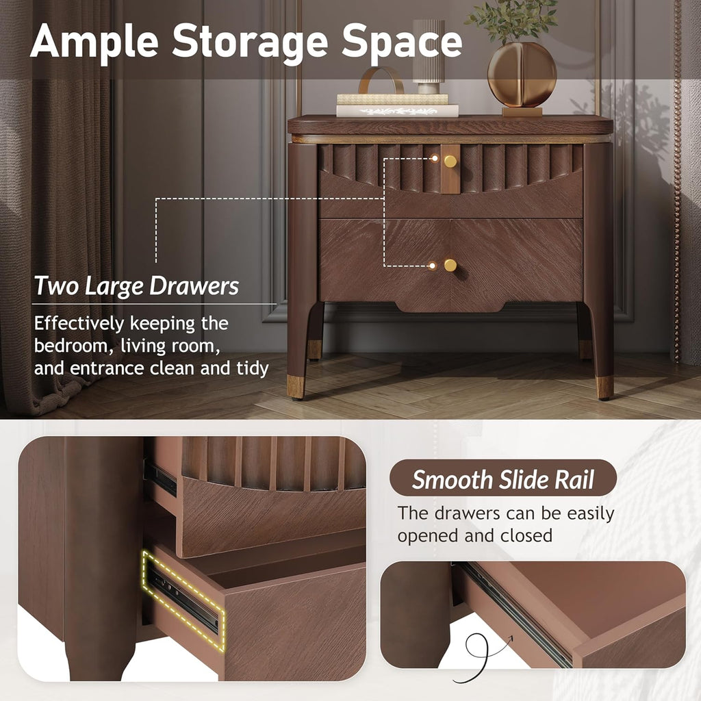 Christopher Knight Home Lehend Modern Rectangular Nightstand with Drawers, Bedside Table/End Table with Metal Button Handle for Bedroom/Living Room, Storage Cabinet with 2 Drawers, Brown