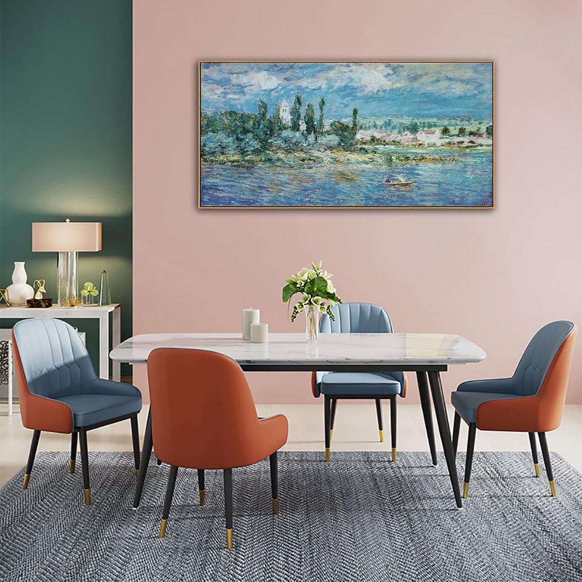 Framed Monet Canvas Wall Art - Landscape with Thunderstorm Fine Art Reproduction Pictures Prints Modern Artworks Large Wall Art Decor Aesthetic for Bedroom Bathroom Home Office Decorations 24" X 48"