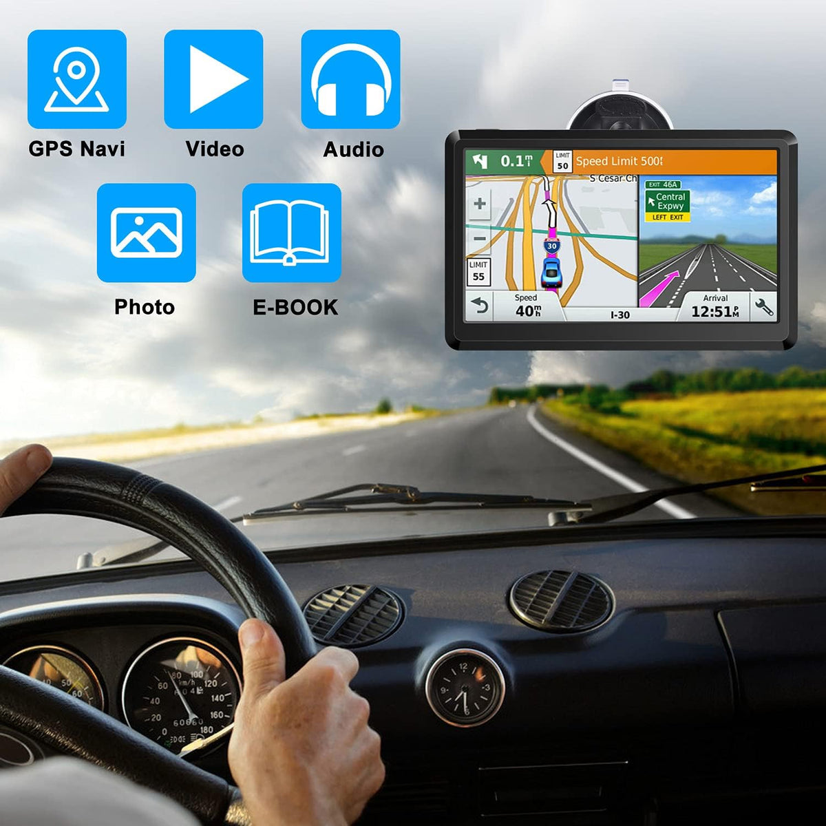 7 inch Global Dashboard GPS Navigation Device Sunshade with SAT NAV Map for All Cars Lorry Trucks