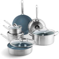 GreenPan Treviso 10 Piece Cookware Set, Non-Toxic PFAS-Free Stainless Steel Ceramic Nonstick Coating, Induction Suitable, Pots, Pans Lids, Sauté & Saucepans, Multi Clad, Dishwasher & Oven Safe