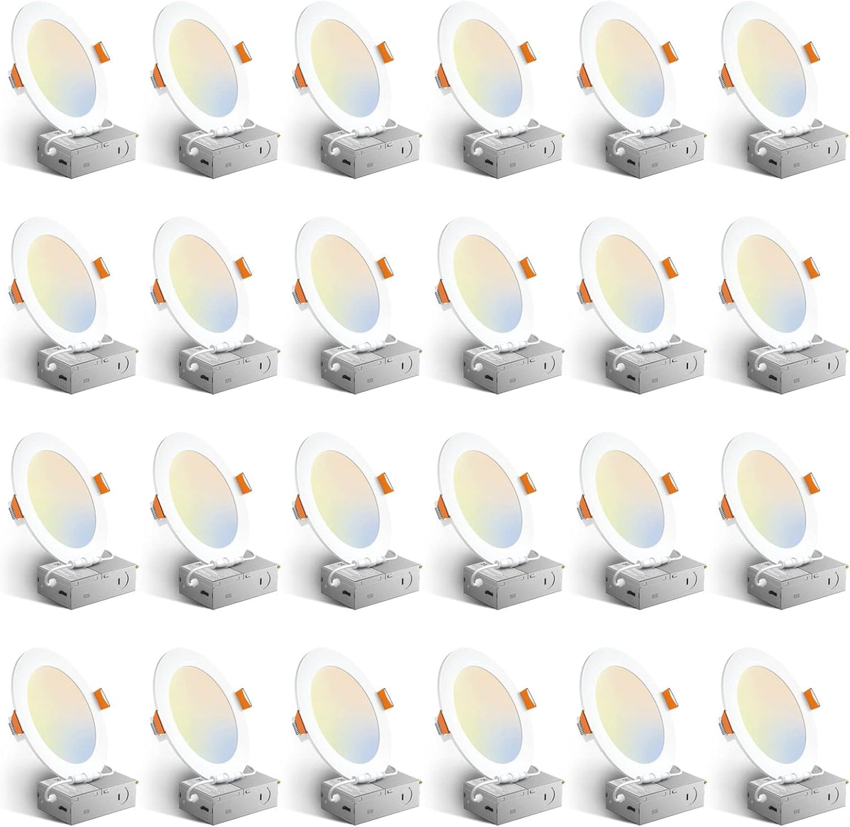 Amico 24 Pack 6 Inch 5CCT Ultra-Thin LED Recessed Ceiling Light with Junction Box, 1050LM Brightness, Dimmable Canless Wafer Downlight, 12W, ETL&FCC