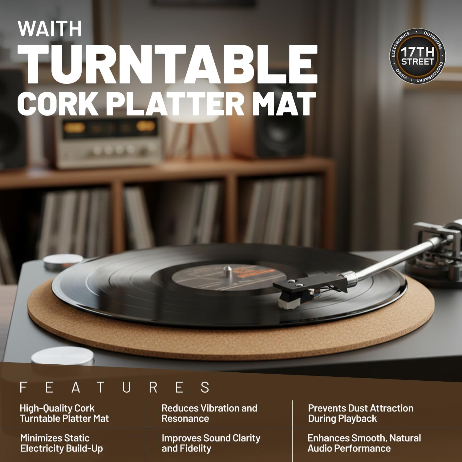 Audio-Technica AT-LPW40WN Fully Manual Belt-Drive Stereo Turntable (Walnut) with 4 Inch Powered Bookshelf Speakers (Pair), Premium Vinyl Record Cleaning Kit and Cork Turntable Platter Mat - Bundle Set