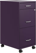 Hirsh Space Solutions 18" Deep Modern Mobile Metal Organizer File Cabinet with Cam Lock & Casters, 3-Drawer, Letter-Size, for Small Home/Home Office in Midnight Purple