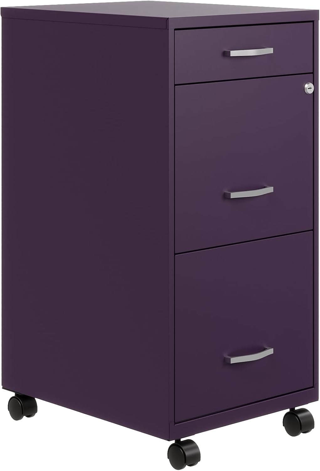 Hirsh Space Solutions 18" Deep Modern Mobile Metal Organizer File Cabinet with Cam Lock & Casters, 3-Drawer, Letter-Size, for Small Home/Home Office in Midnight Purple