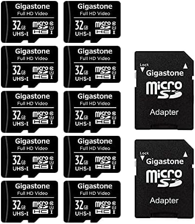 Gigastone 32GB Micro SD Card Full HD Video Surveillance Security Camera Action Camera Drone Micro SDHC UHS-I U1 C10 90MB/s (Pack of 10)