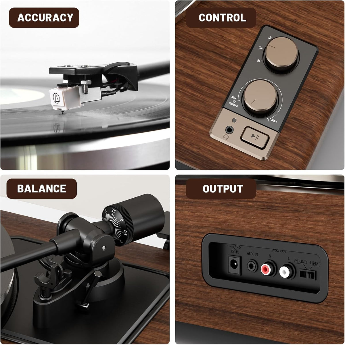 FEKTIK Vinyl Record Player with Magnetic Cartridge,High Fidelity Belt Drive Turntable with Built-in Speakers, Bluetooth Playback and Aux-in Functionality, Auto Off