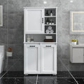 63" White Laundry Cabinet w/Dual Tilt-Out Hampers - 4 Open + 2 Adjustable Shelves, Freestanding Bathroom Organizer, 31.5 x 15.7 x 63 Inch