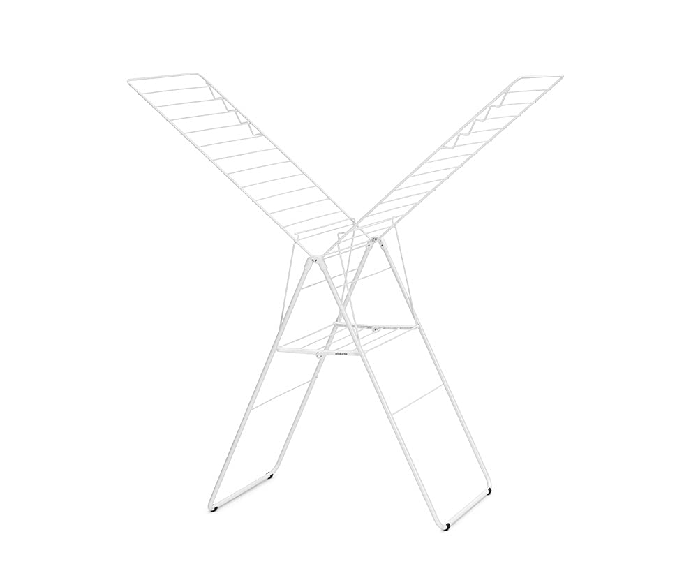 Brabantia HangOn Clothes Drying Rack | 82ft (25m) | White | Large Indoor Clothes Airer Laundry Stand with 2 Fold-Out Wings & Hanger Hooks, Folds Flat | Fits 2 Full Loads