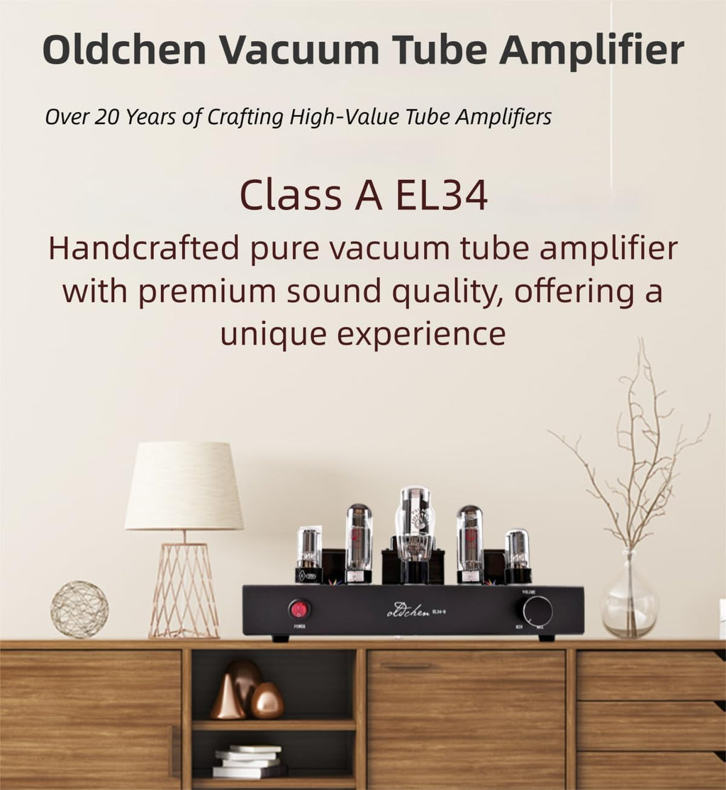 Oldchen EL34 Single-Ended Class A Tube Amplifier, Hand-Wired Point-to-Point HiFi Integrated Amplifier for Home Audio, Home Theatre Vacuum Tube Power Amplifier 10W, Black