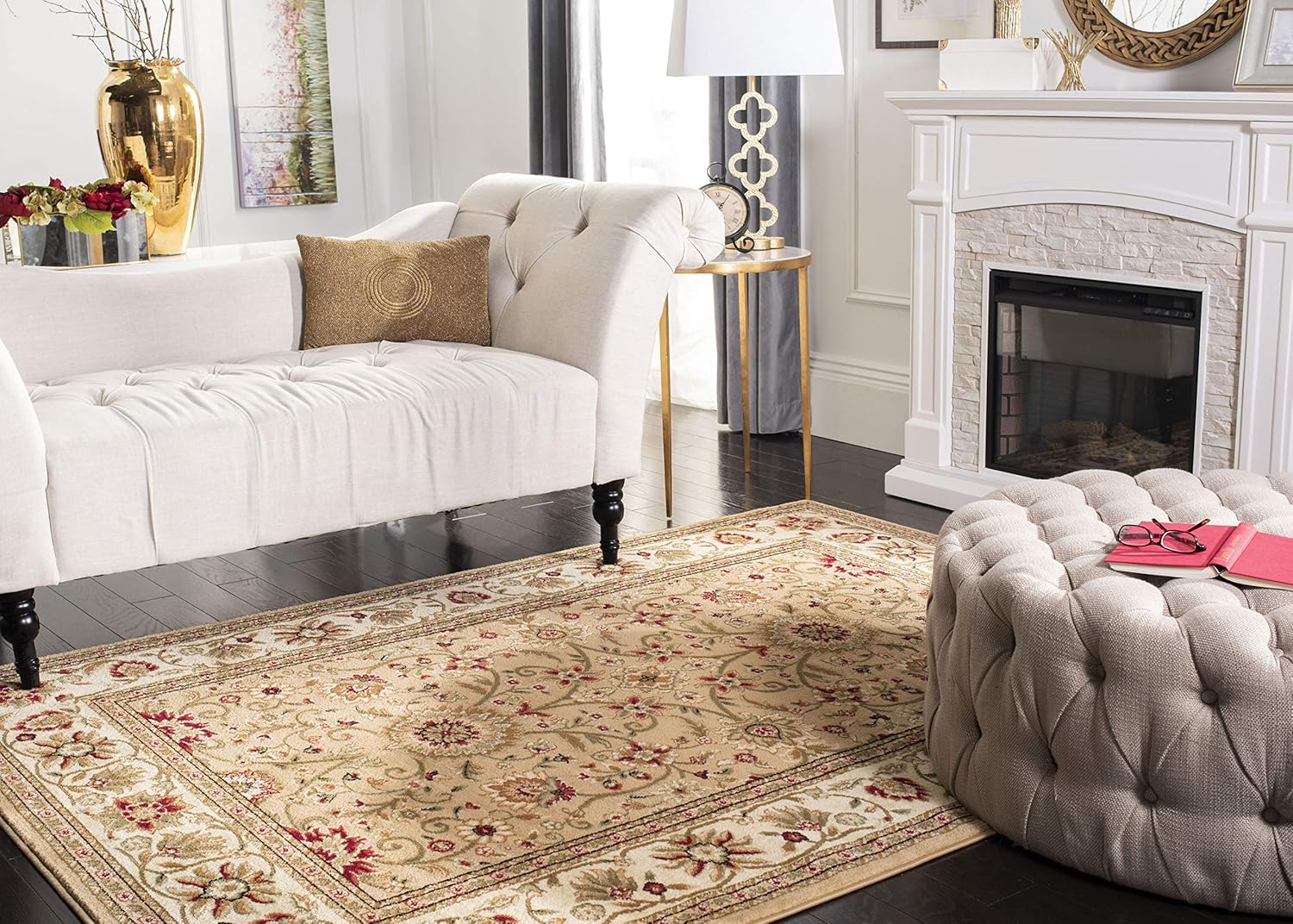 SAFAVIEH Lyndhurst Collection Area Rug - 8' x 10', Beige & Ivory, Traditional Oriental Design, Non-Shedding & Easy Care, Ideal for High Traffic Areas in Living Room, Bedroom (LNH212D)